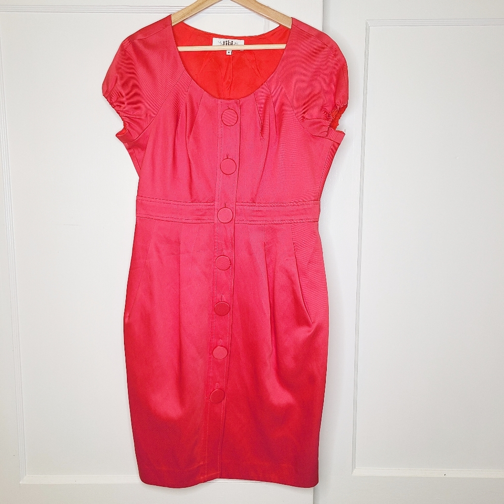 Tibi Pink Button Front Sheath Dress with Pockets
